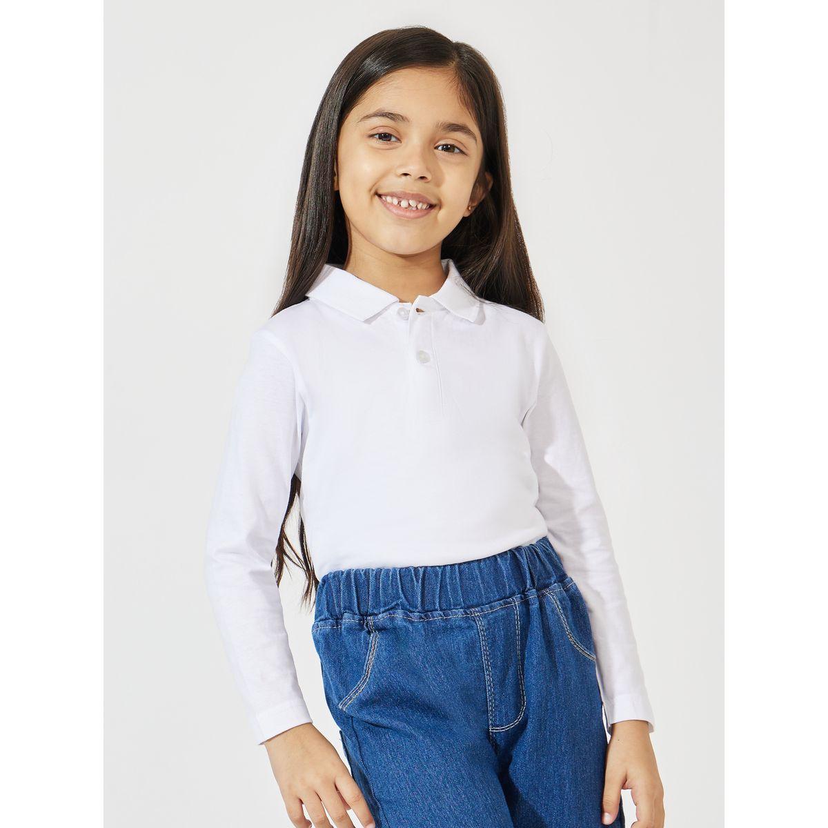 تيشيرت سادة بياقة بولو وأكمام طويلة-girls-clothing-tshirts-image-5