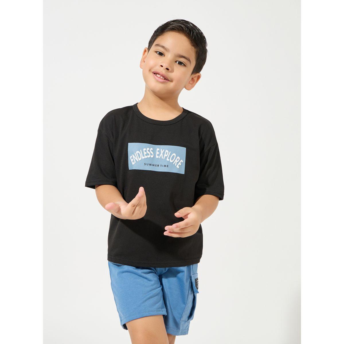 Styli Slogan Print T-Shirt & Cargo Shorts Set-boys-clothing-setsandcoords-image-2