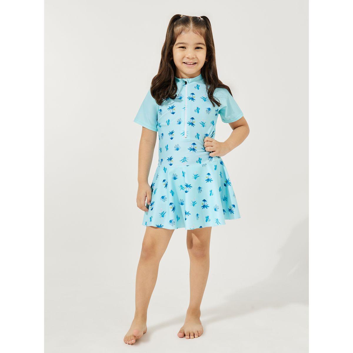 Styli Floral Print Skirted Swimsuit with Cap-girls-clothing-swimwear-image-1