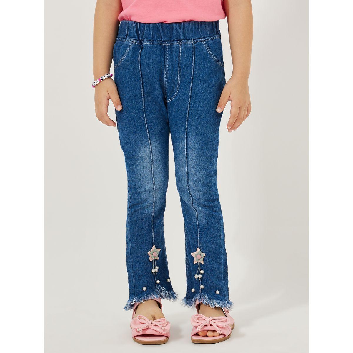Styli Flared Raw Hem Star Applique Jeans-girls-clothing-bottoms-jeansandjeggings-image-1