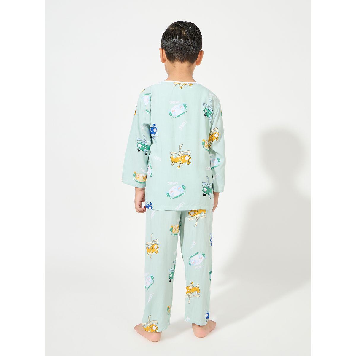Styli Helicopter Print Long Sleeves T-Shirt & Pyjama Set-boys-clothing-nightwear-image-4