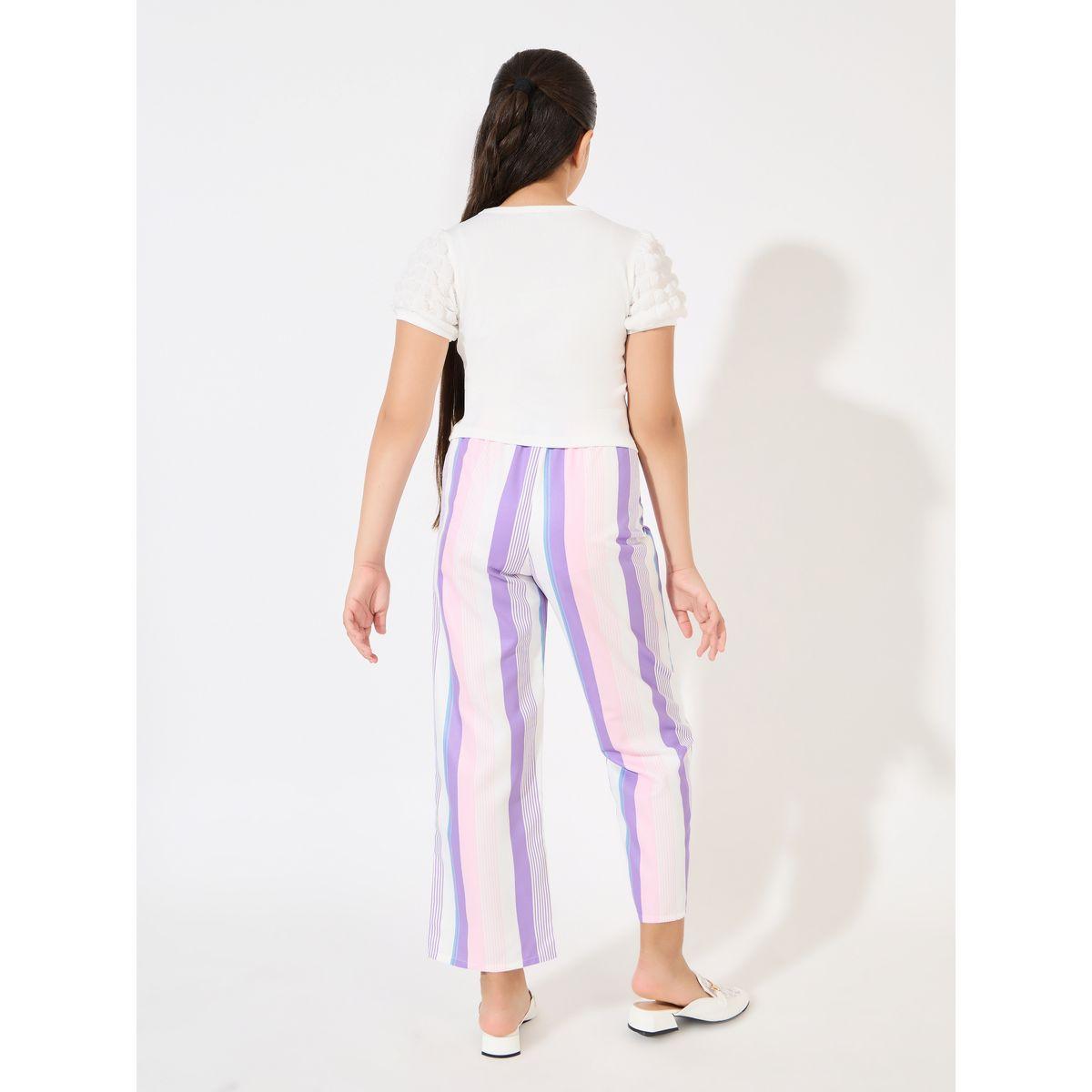 مجموعة من بنطال مع بلوزة مضلعة باكمام منفوخة-girls-clothing-setsandcoords-image-4