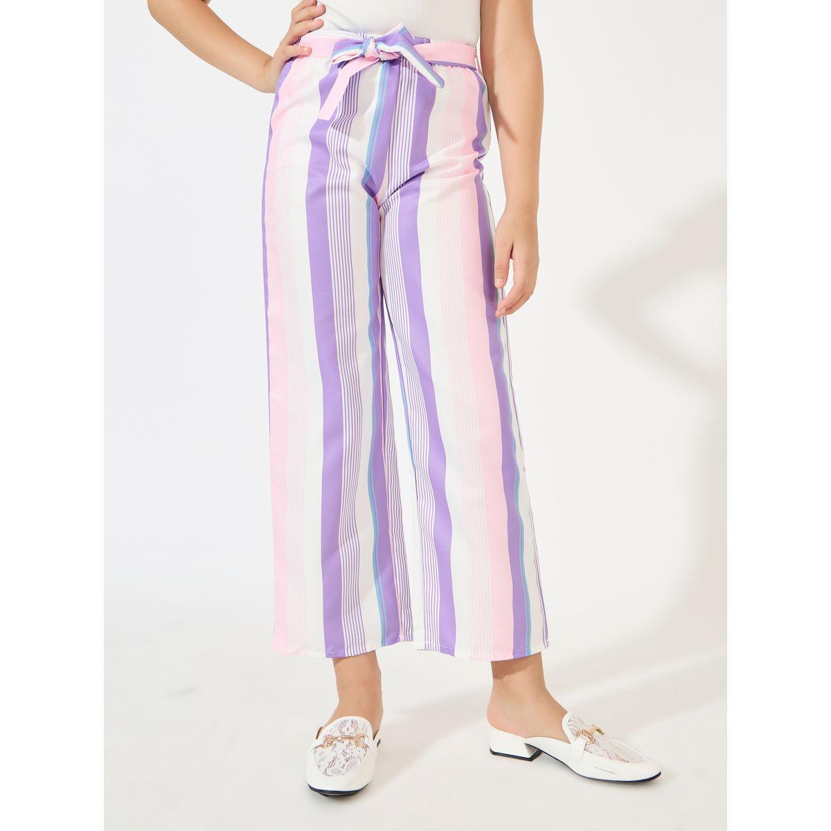 Styli Rib Puff Sleeve Top & Striped Pants Set-girls-clothing-setsandcoords-image-5