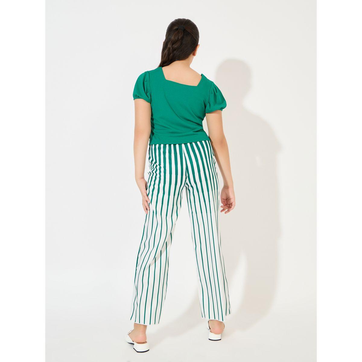 Styli Rib Knit Square Neck Top & Striped Pants Set-girls-clothing-setsandcoords-image-4