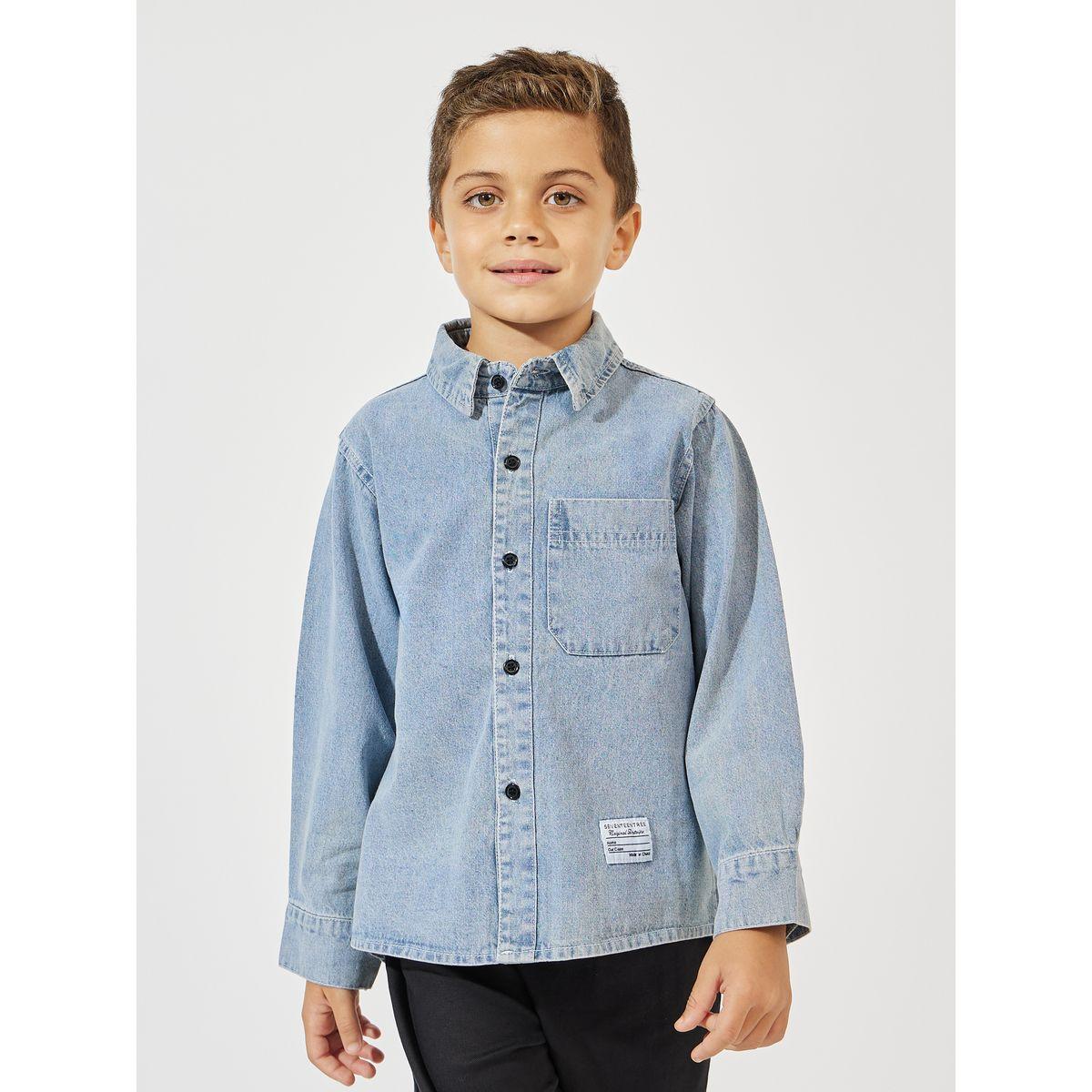Styli Solid Denim Shirt Jacket with Pocket-boys-clothing-jacketsandcoats-image-1