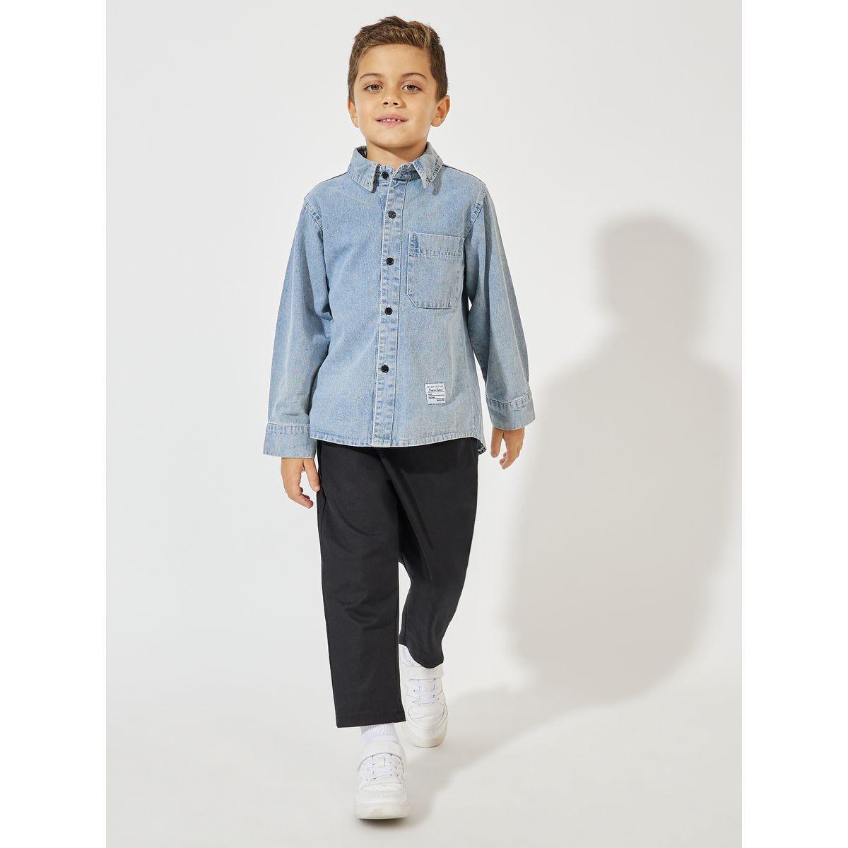 Styli Solid Denim Shirt Jacket with Pocket-boys-clothing-jacketsandcoats-image-2