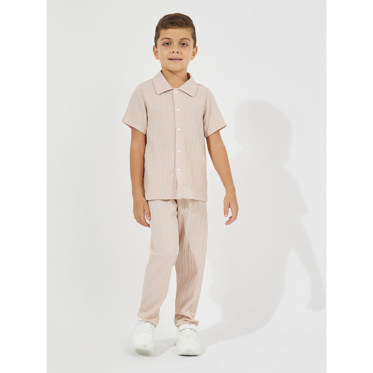 Styli Button Placket Textured Shirt & Pants Set-boys-clothing-setsandcoords-image-1