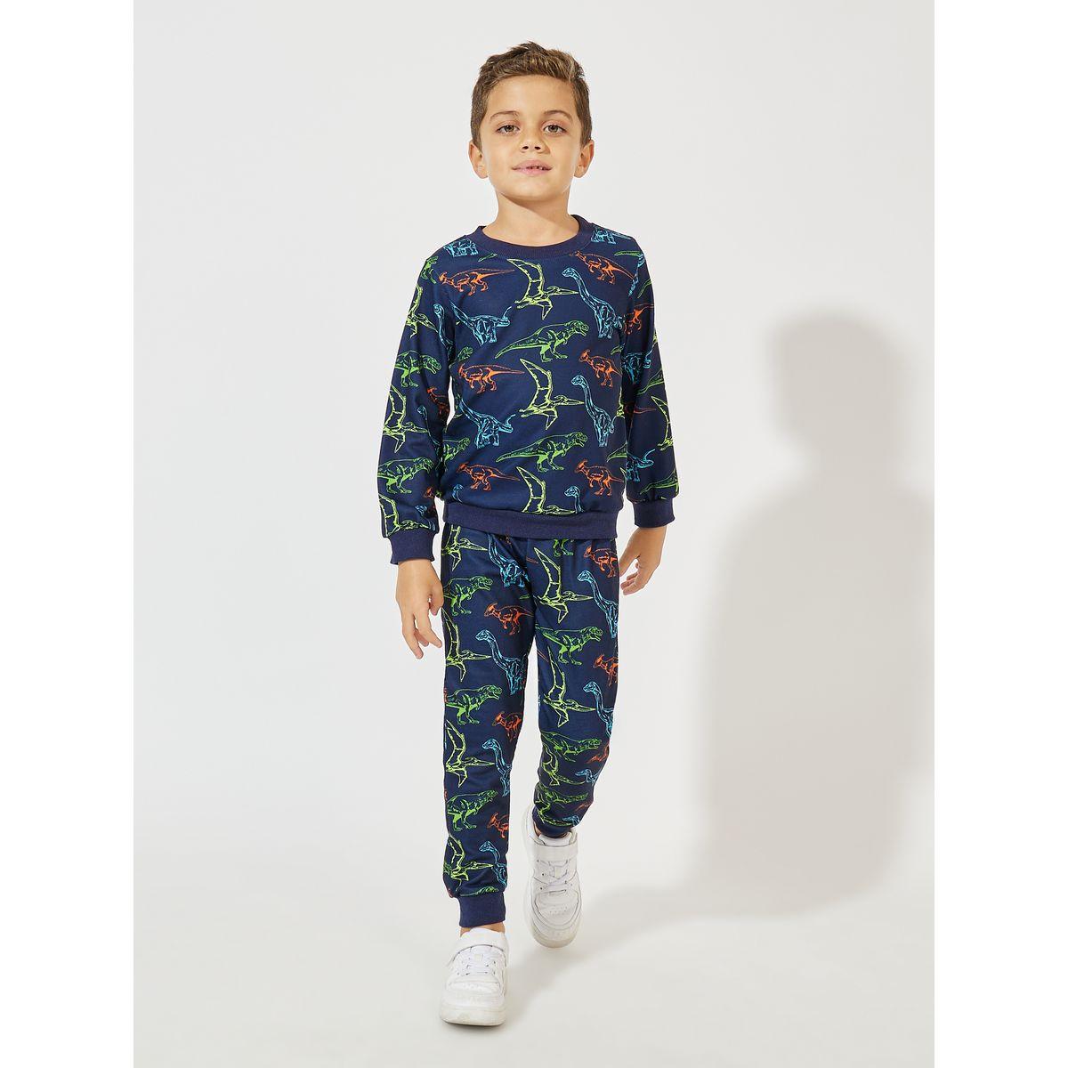 Styli Dinosaur Printed Light Weight Sweatshirt & Jogger Set-boys-clothing-setsandcoords-image-1