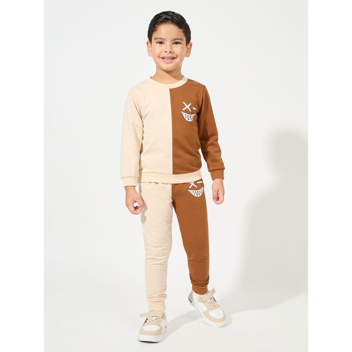 Styli Printed Color Block Lightweight Sweatshirt & Joggers Set-boys-clothing-setsandcoords-image-1