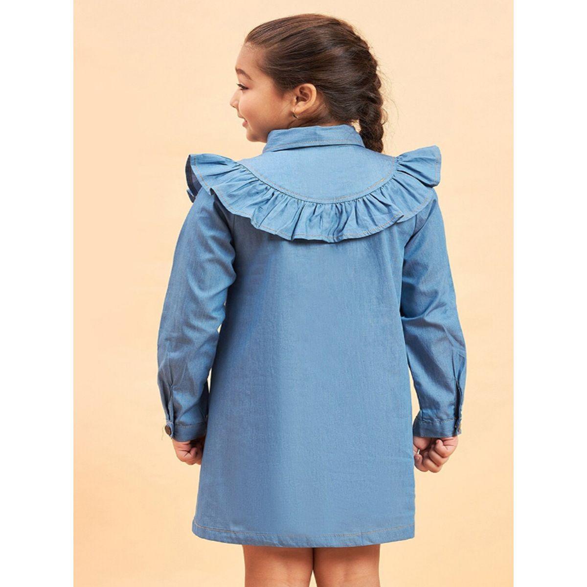 Stylo Bug X Styli Solid Collared Shirt Dress with Ruffled Detailing-girls-clothing-dressesandjumpsuits-image-4