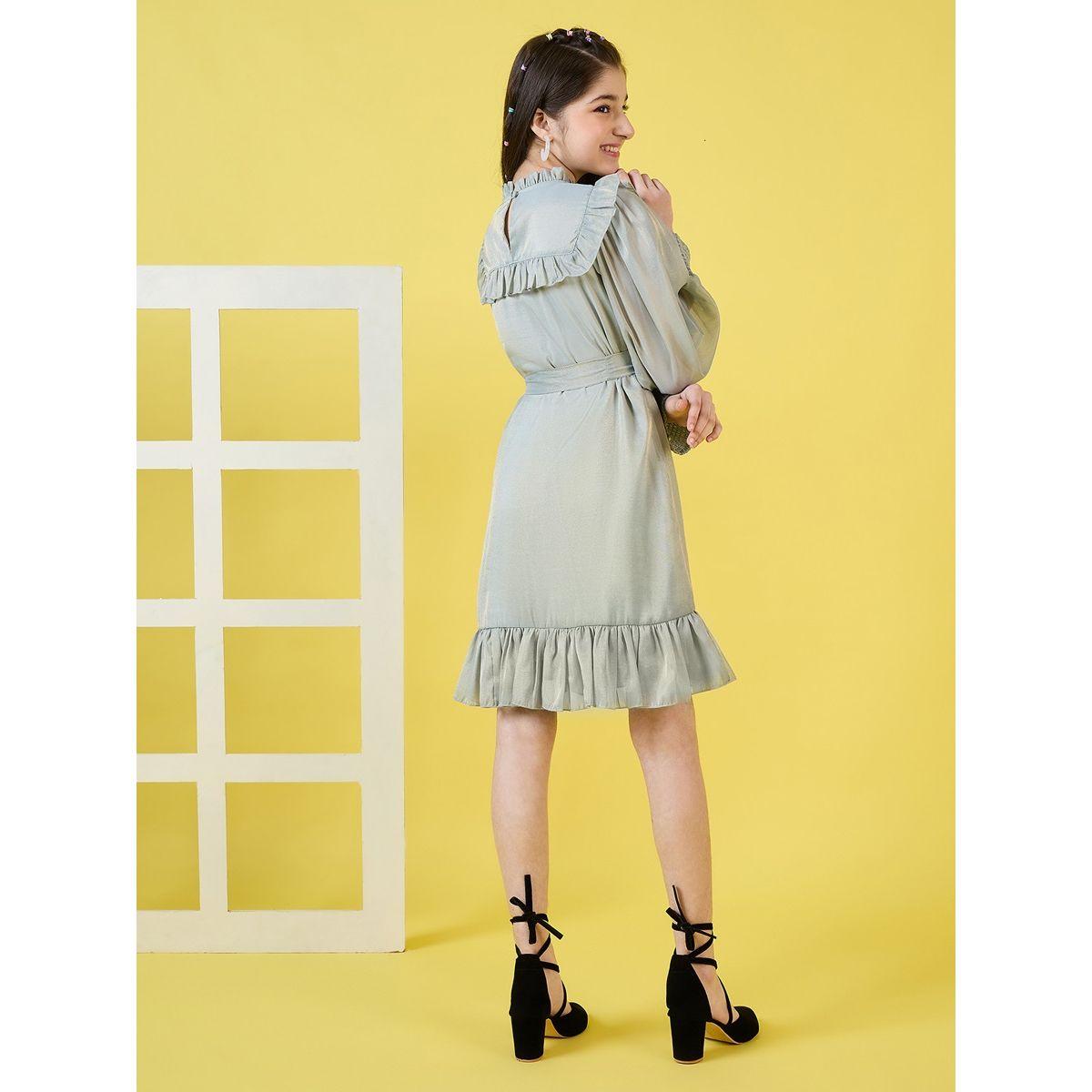 فستان سادة بطول الركبة وياقة عالية ستايلو بَج × ستايلي-girls-clothing-dressesandjumpsuits-image-4