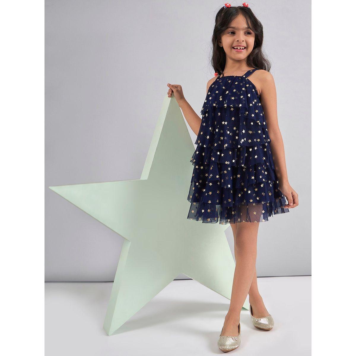 Stylo Bug X Styli Star Print Mesh Insert Layered Dress-girls-clothing-dressesandjumpsuits-image-2