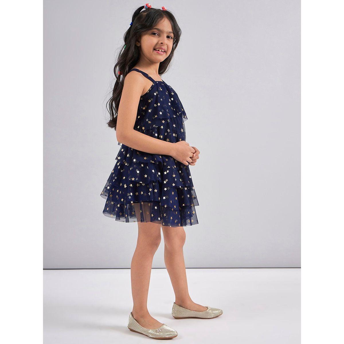 فستان بطبقات وتفاصيل شبكية مع طبعة نجوم ستايلو بَج × ستايلي-girls-clothing-dressesandjumpsuits-image-4