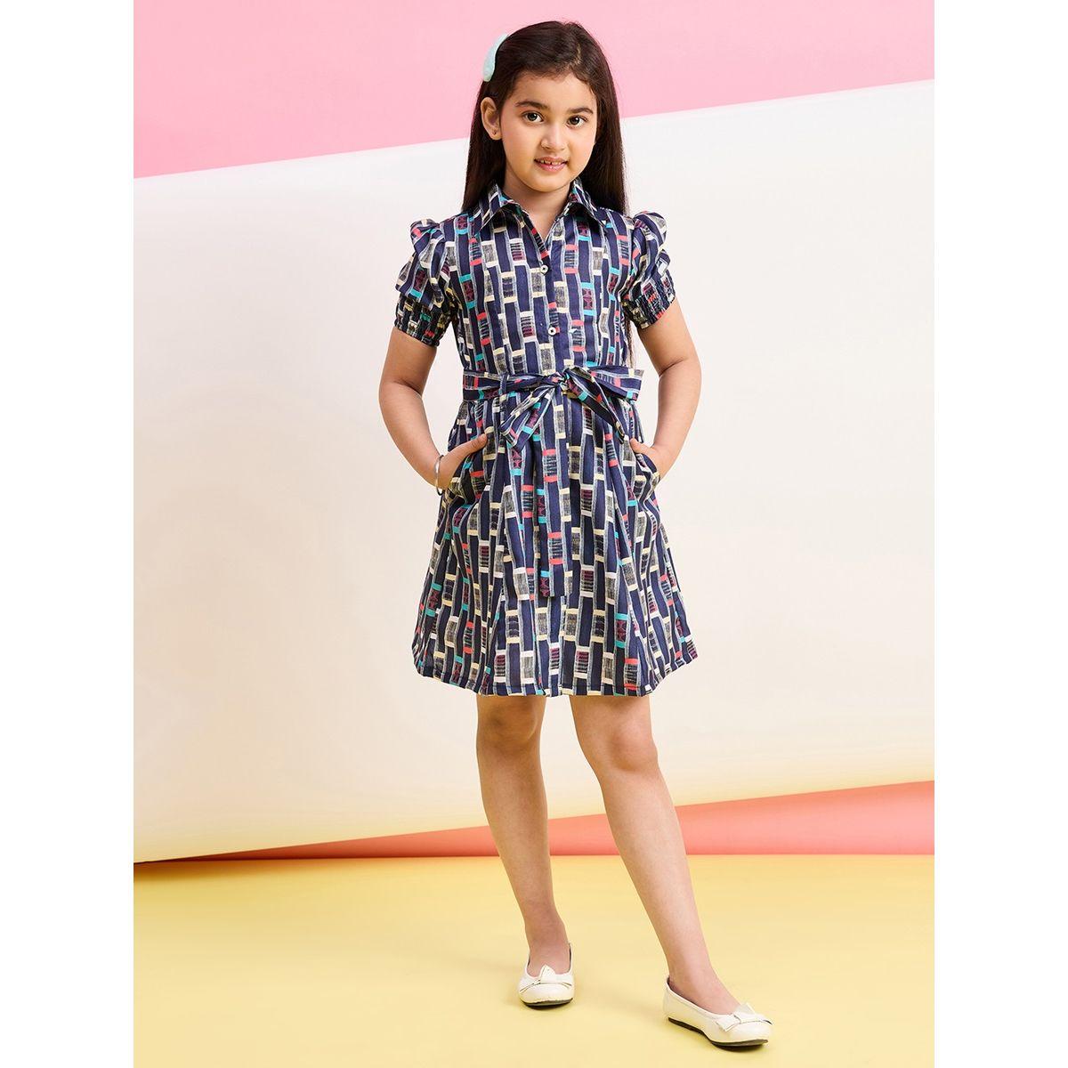 Stylo Bug X Styli Geometrical Print Shirt Dress with Tie Belt-girls-clothing-dressesandjumpsuits-image-1