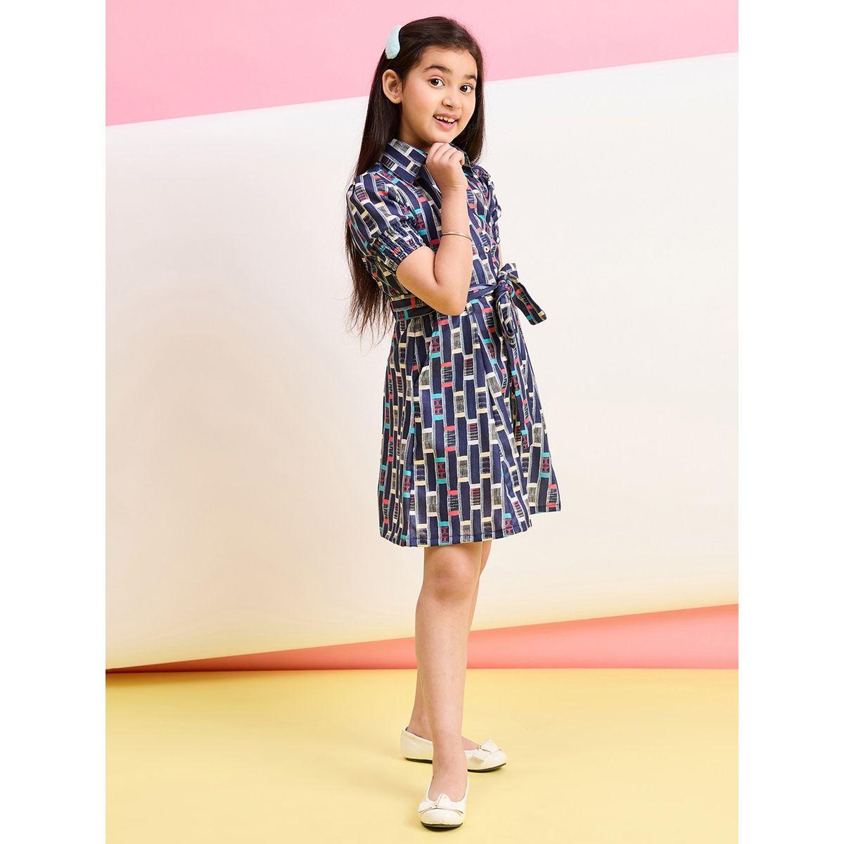 Stylo Bug X Styli Geometrical Print Shirt Dress with Tie Belt-girls-clothing-dressesandjumpsuits-image-3