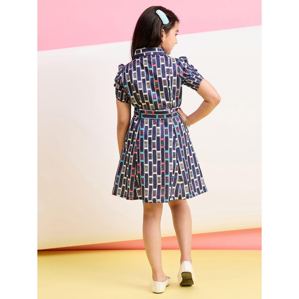 Stylo Bug X Styli Geometrical Print Shirt Dress with Tie Belt-girls-clothing-dressesandjumpsuits-image-4