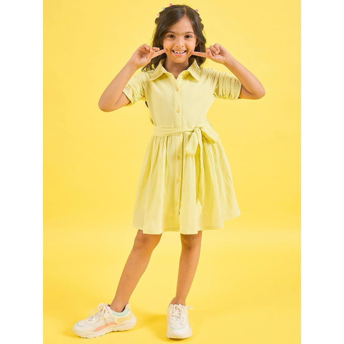 فستان قصير سادة بياقة وازرار غلق ستايلو بَج × ستايلي-girls-clothing-dressesandjumpsuits-image-1