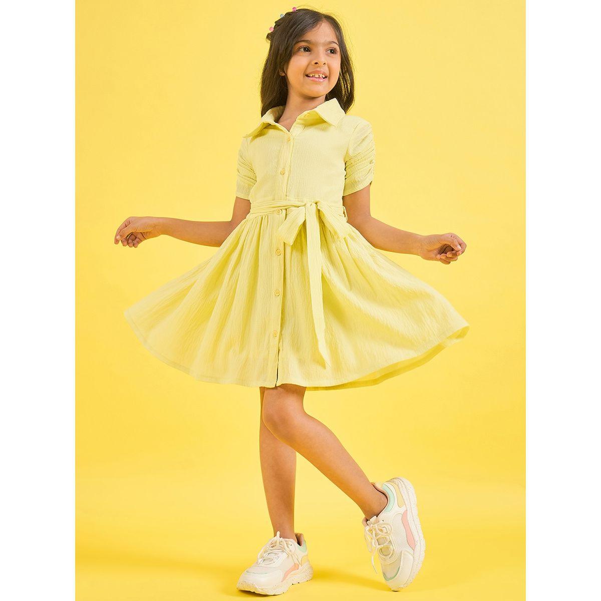 فستان قصير سادة بياقة وازرار غلق ستايلو بَج × ستايلي-girls-clothing-dressesandjumpsuits-image-2