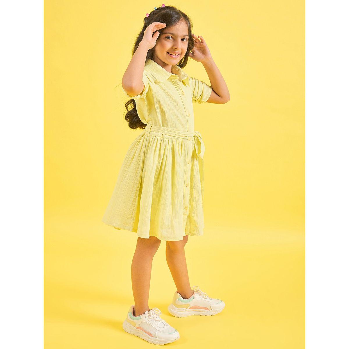 فستان قصير سادة بياقة وازرار غلق ستايلو بَج × ستايلي-girls-clothing-dressesandjumpsuits-image-3