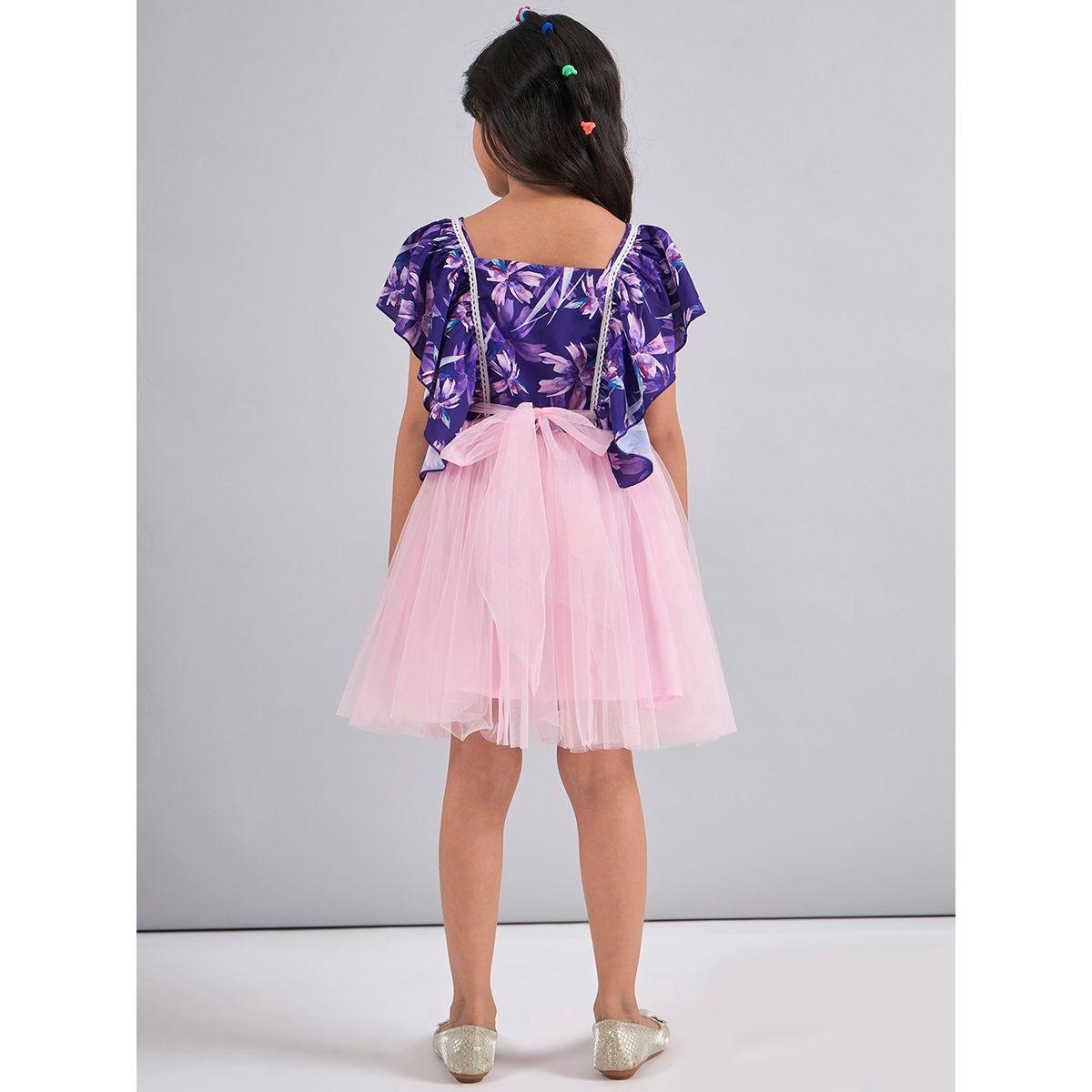 فستان قصير مطبع بزهور مع اكمام كشكش ستايلو بَج × ستايلي-girls-clothing-dressesandjumpsuits-image-5