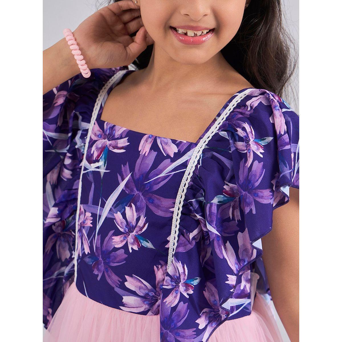 فستان قصير مطبع بزهور مع اكمام كشكش ستايلو بَج × ستايلي-girls-clothing-dressesandjumpsuits-image-6