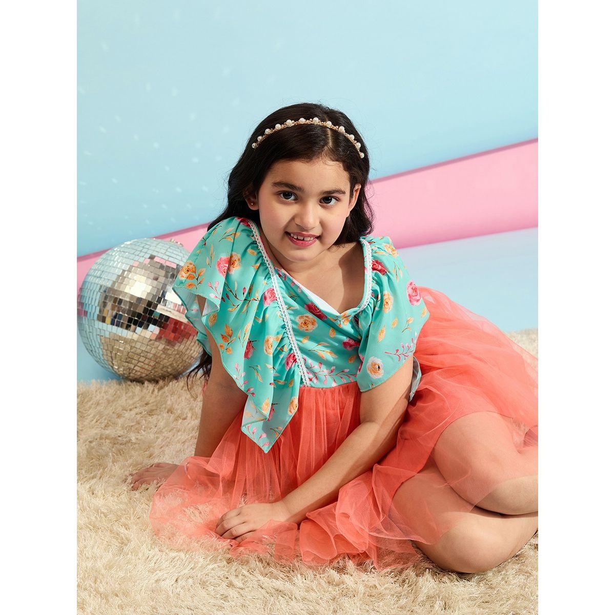 فستان قصير مطبع بزهور مع اكمام كشكش ستايلو بَج × ستايلي-girls-clothing-dressesandjumpsuits-image-5