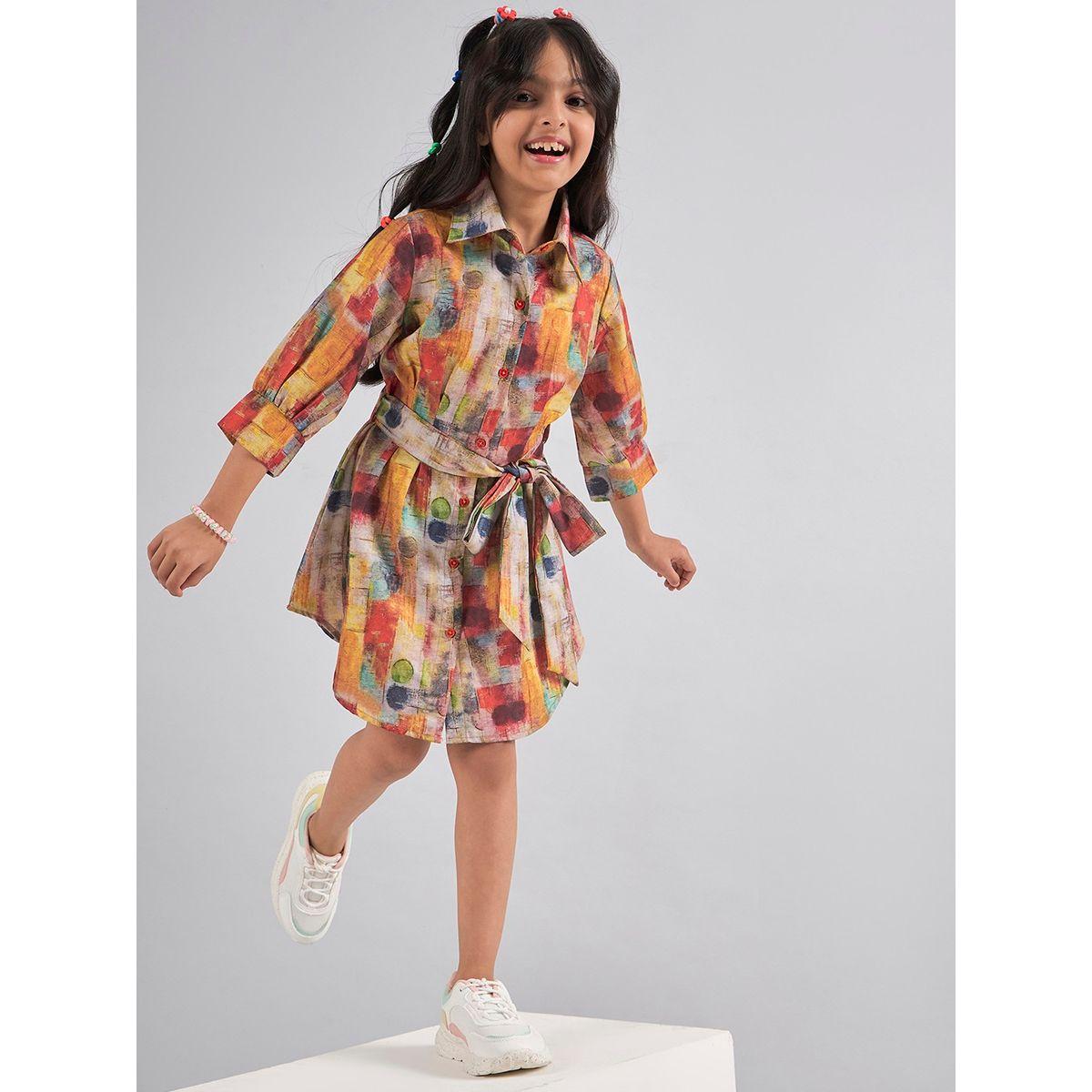 Stylo Bug X Styli Abstract Print 3/4 Sleeves Mini Dress-girls-clothing-dressesandjumpsuits-image-2