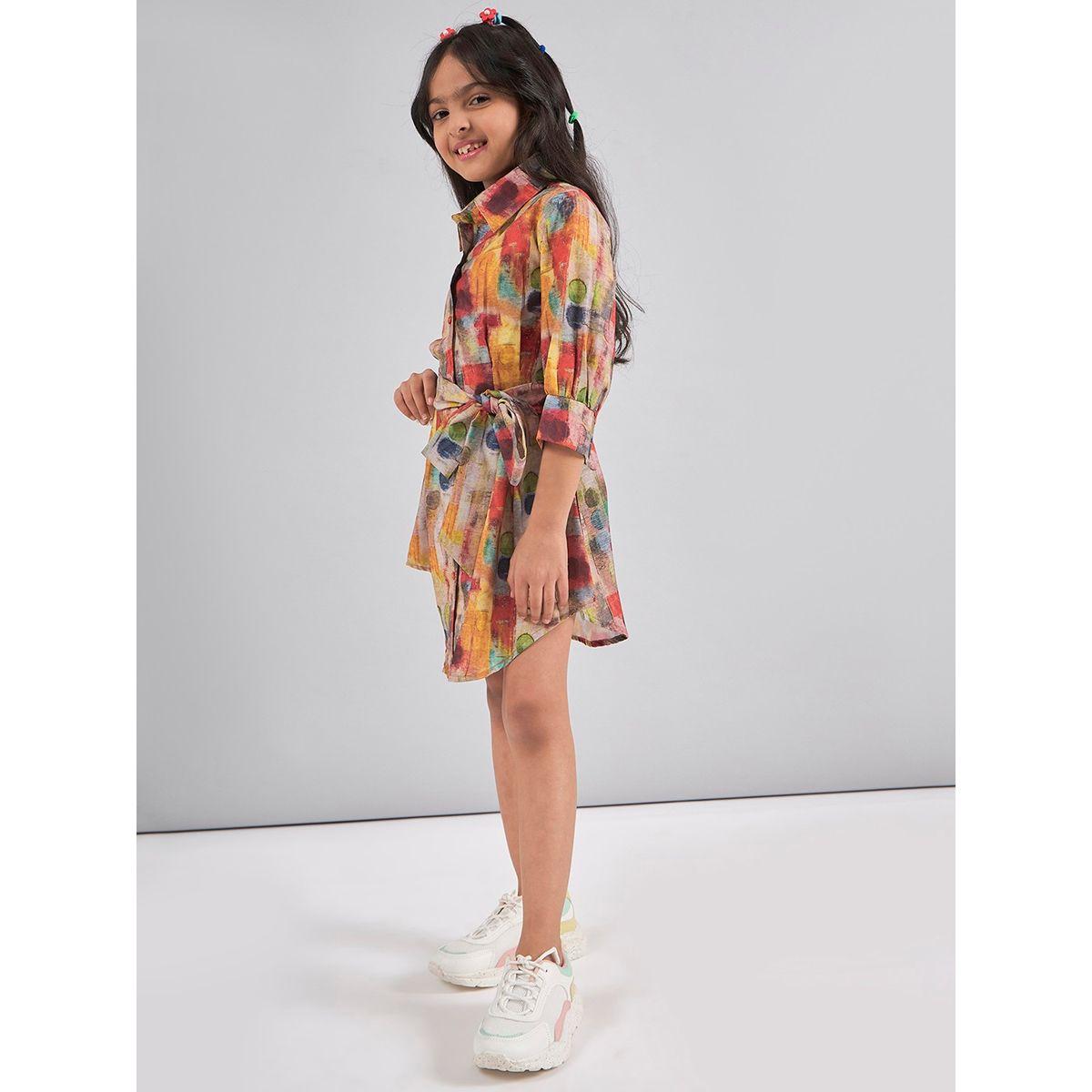 Stylo Bug X Styli Abstract Print 3/4 Sleeves Mini Dress-girls-clothing-dressesandjumpsuits-image-3