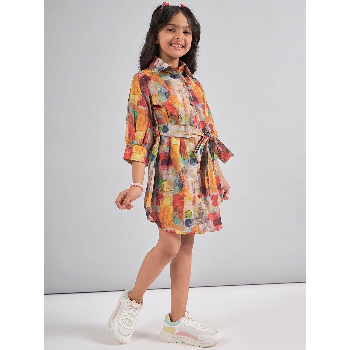 فستان قصير مطبع بطبعة مجردة ستايلو بَج × ستايلي-girls-clothing-dressesandjumpsuits-image-4