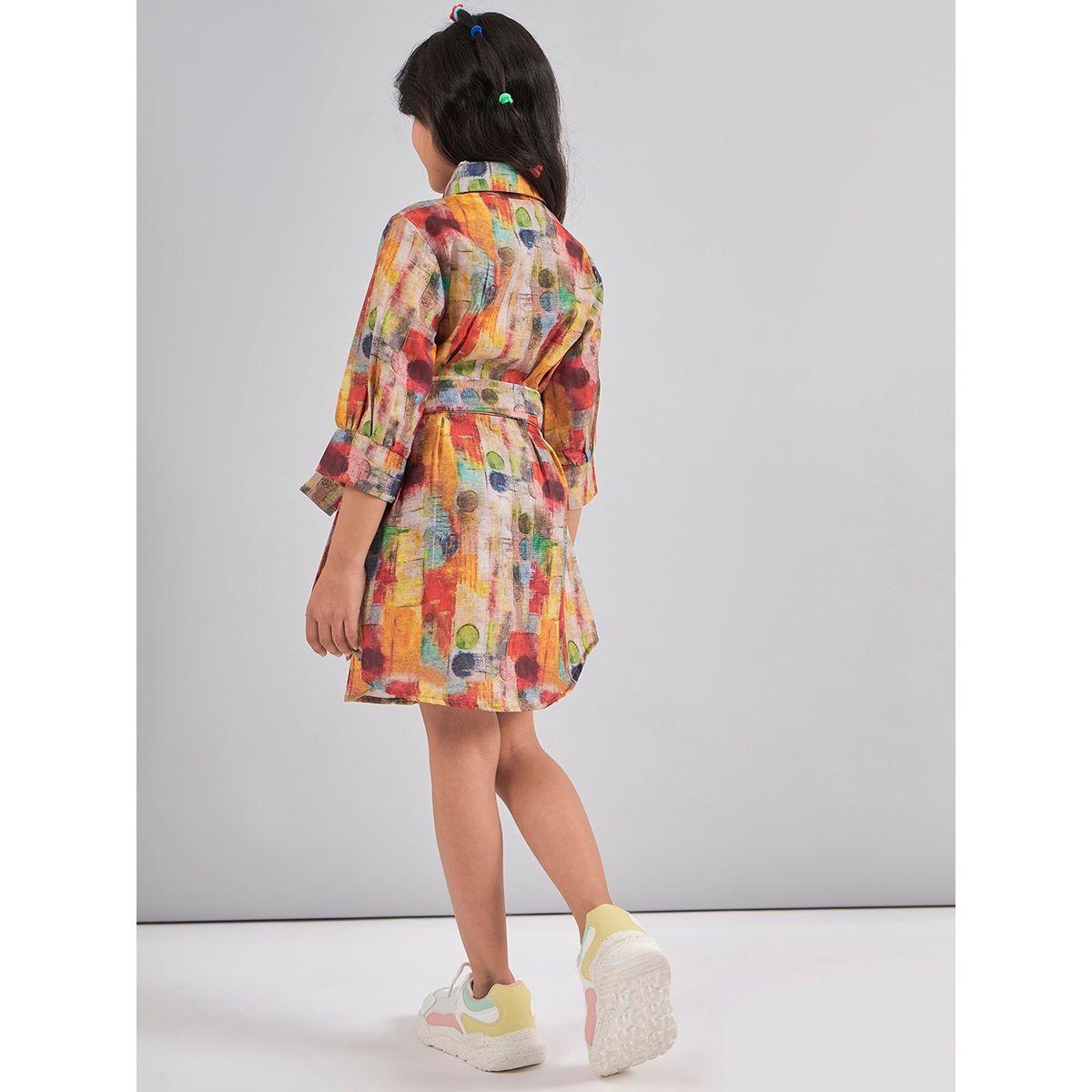 Stylo Bug X Styli Abstract Print 3/4 Sleeves Mini Dress-girls-clothing-dressesandjumpsuits-image-5