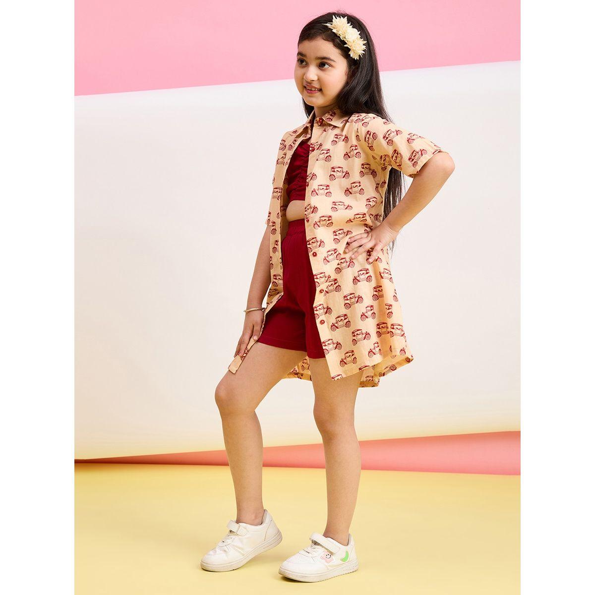 مجموعة من 3 - شورت وبلوزة قصيرة مع بلوزة بطبعة جرافيك ستايلو بَج × ستايلي-girls-clothing-setsandcoords-image-3