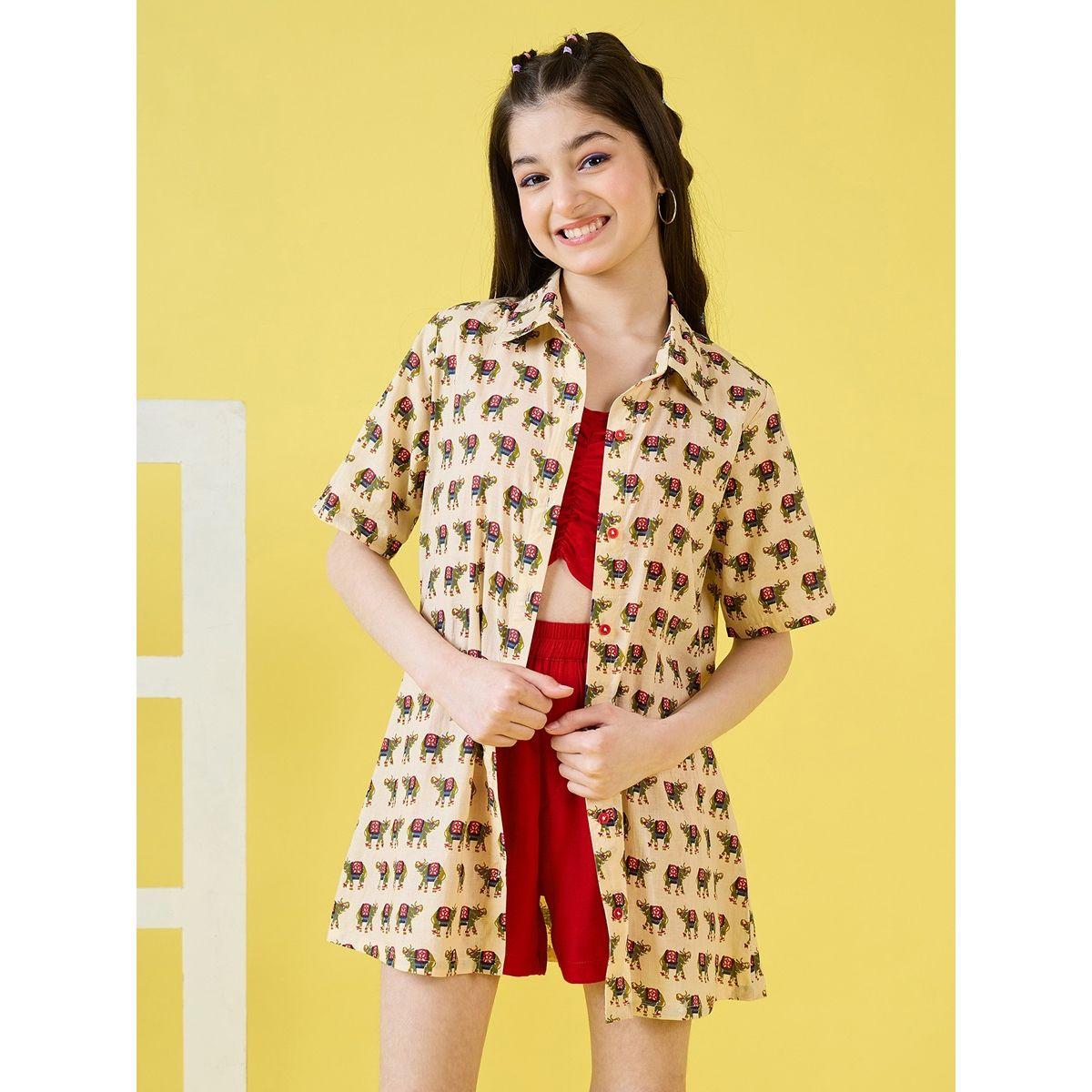 مجموعة من 3 - شورت وبلوزة قصيرة مع بلوزة بطبعة حيوان ستايلو بَج × ستايلي-girls-clothing-setsandcoords-image-1