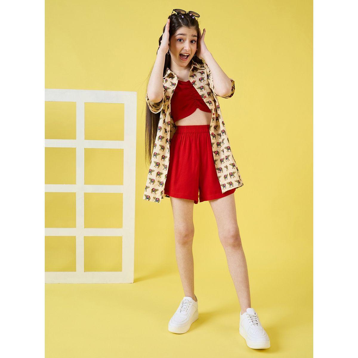 مجموعة من 3 - شورت وبلوزة قصيرة مع بلوزة بطبعة حيوان ستايلو بَج × ستايلي-girls-clothing-setsandcoords-image-2