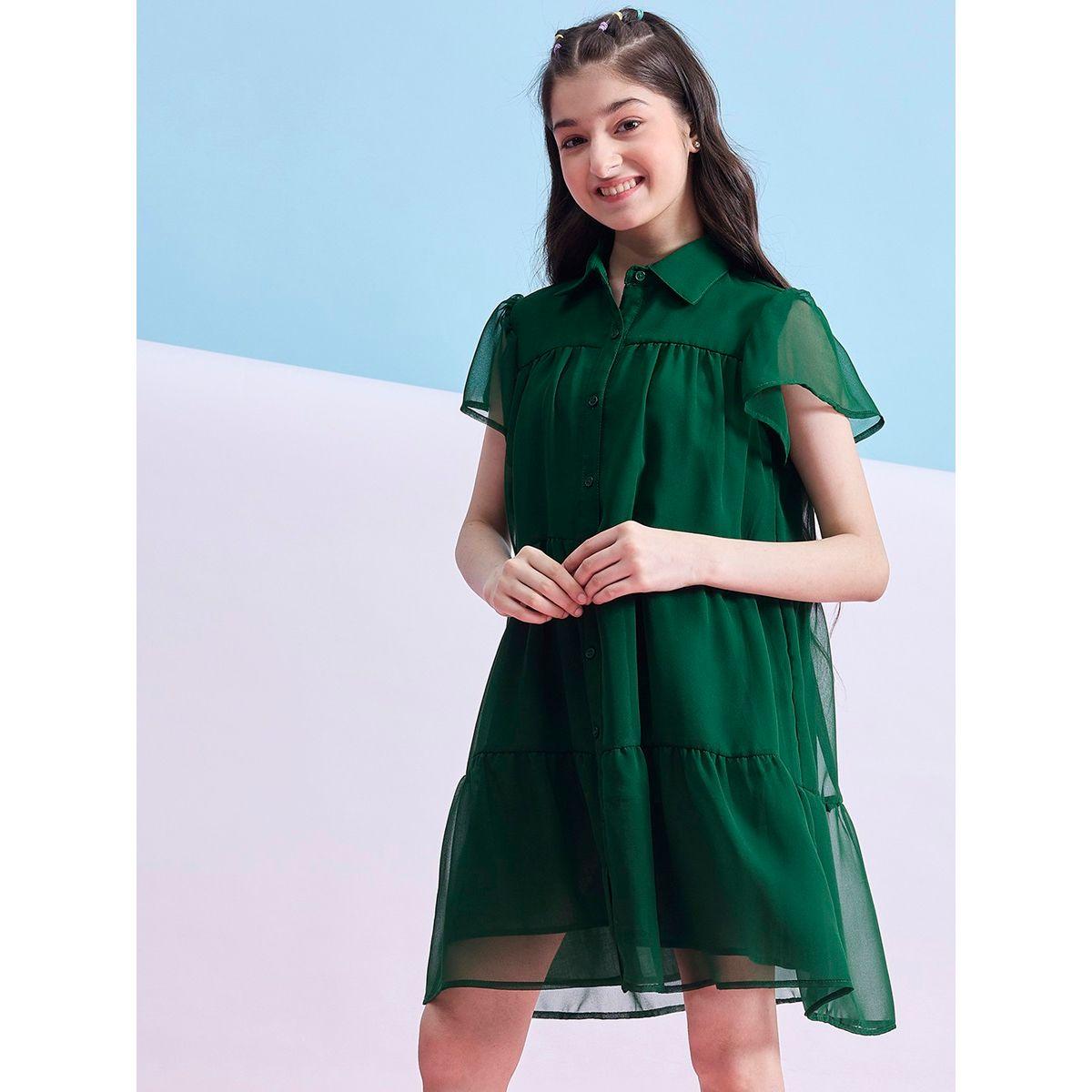 فستان قصير سادة بكسرات واكمام قصيرة ستايلو بَج × ستايلي-girls-clothing-dressesandjumpsuits-image-3