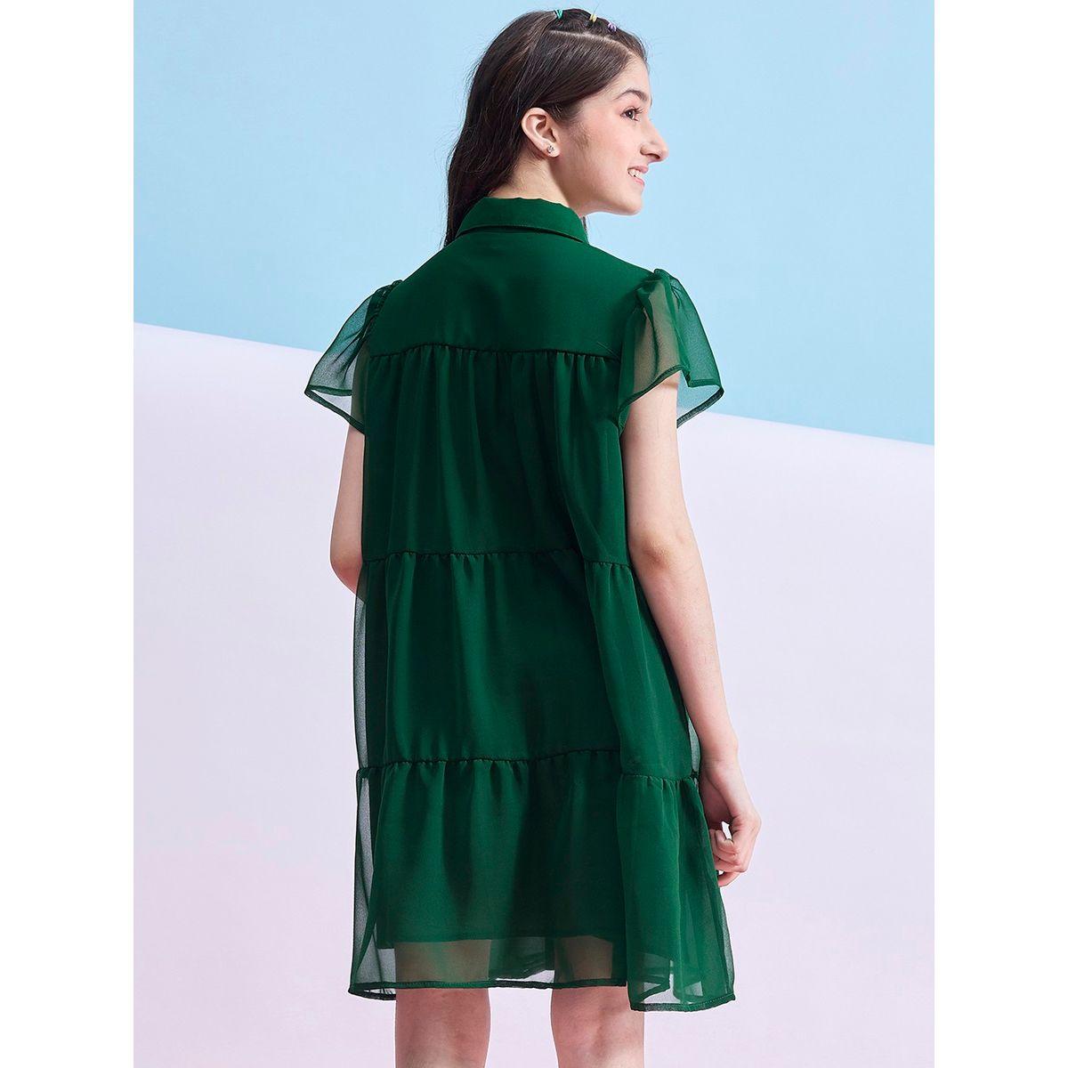 Stylo Bug X Styli Solid Tiered Mini Dress with Short Sleeves-girls-clothing-dressesandjumpsuits-image-4