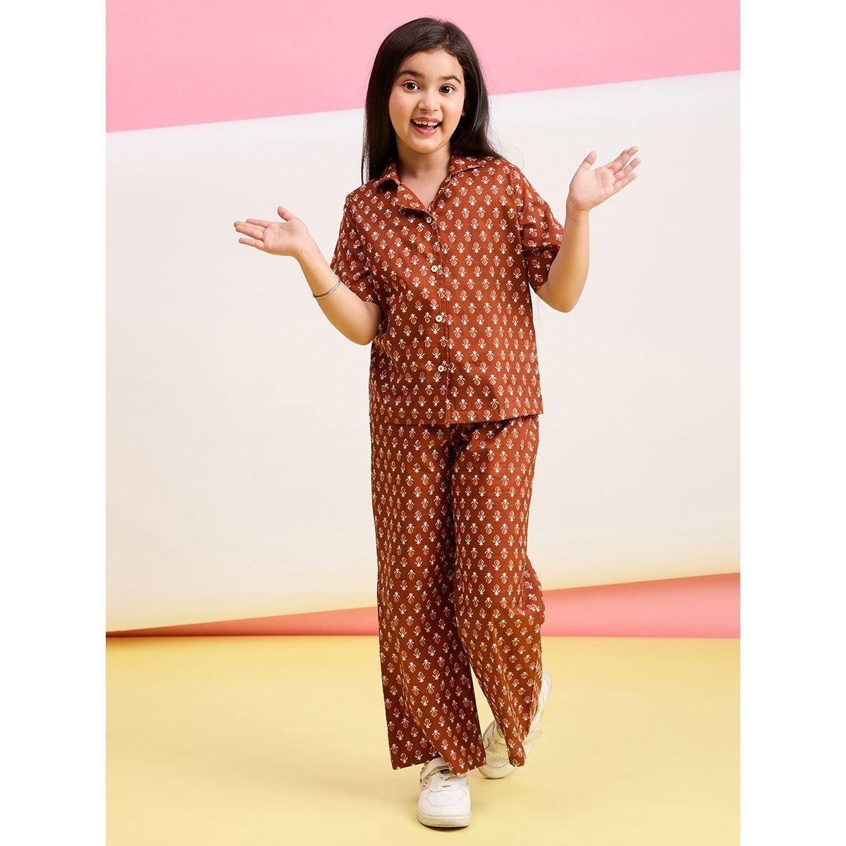 Stylo Bug X Styli All Over Print Buttoned Shirt & Pants Set-girls-clothing-setsandcoords-image-1