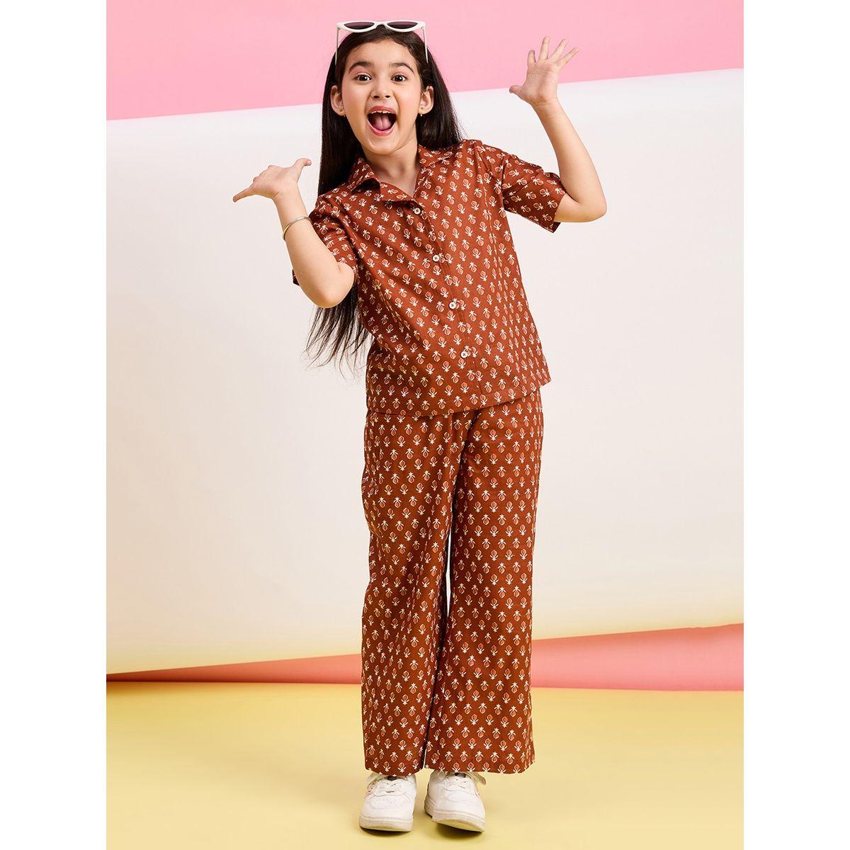 Stylo Bug X Styli All Over Print Buttoned Shirt & Pants Set-girls-clothing-setsandcoords-image-2