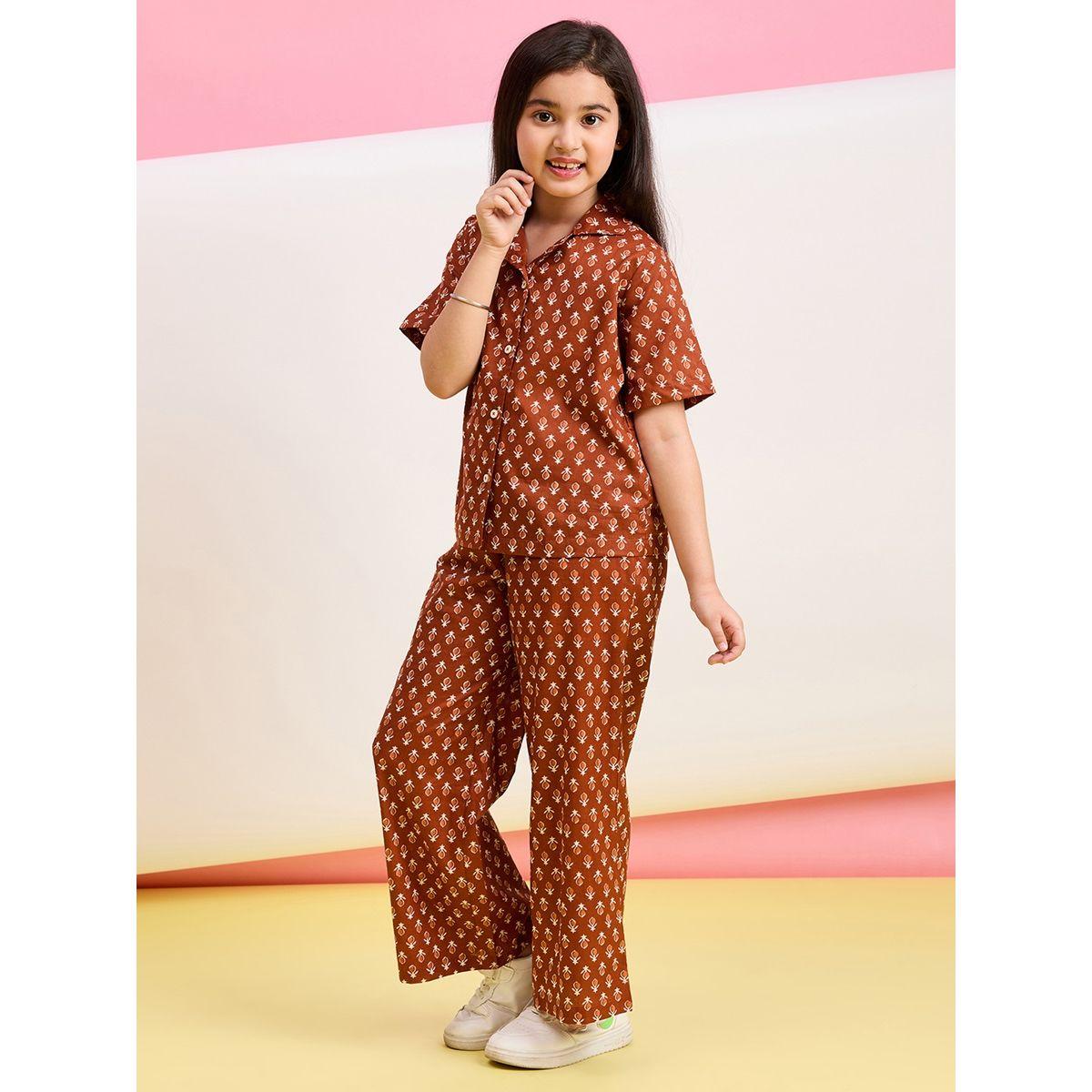 Stylo Bug X Styli All Over Print Buttoned Shirt & Pants Set-girls-clothing-setsandcoords-image-3