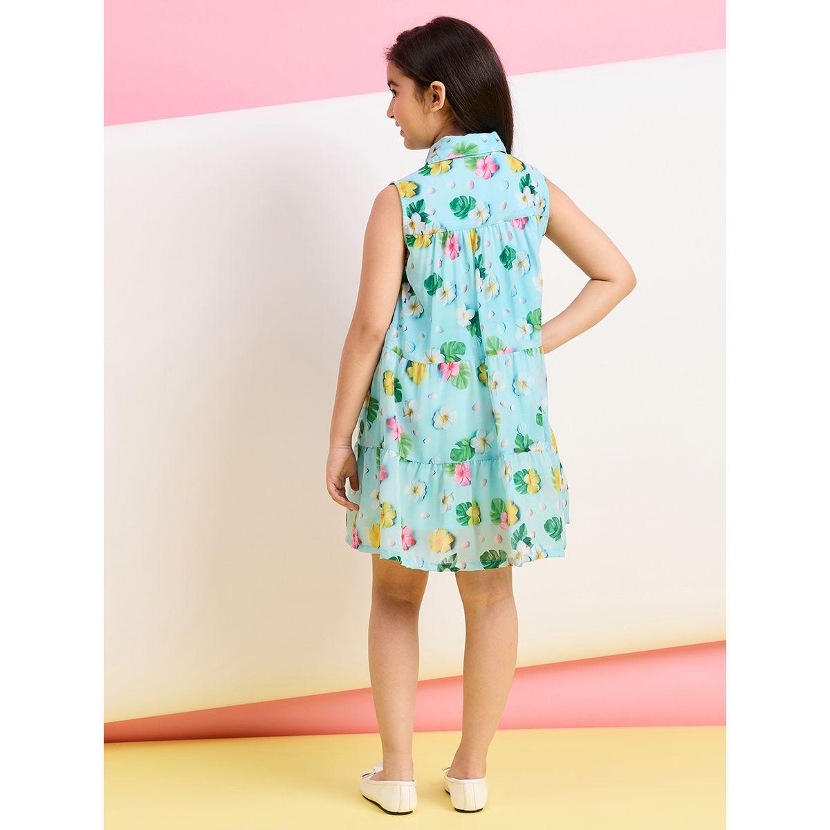 فستان قصير بلا اكمام مطبع بزهور ستايلو بَج × ستايلي-girls-clothing-dressesandjumpsuits-image-4