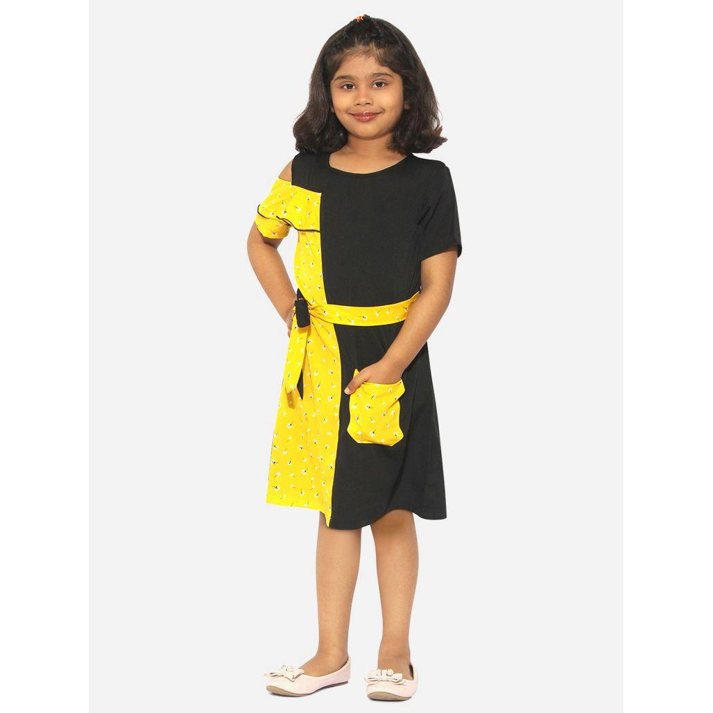 فستان بنمط كتل الالوان مع طبعة زهور وحزام ستايلو بَج × ستايلي-girls-clothing-dressesandjumpsuits-image-1