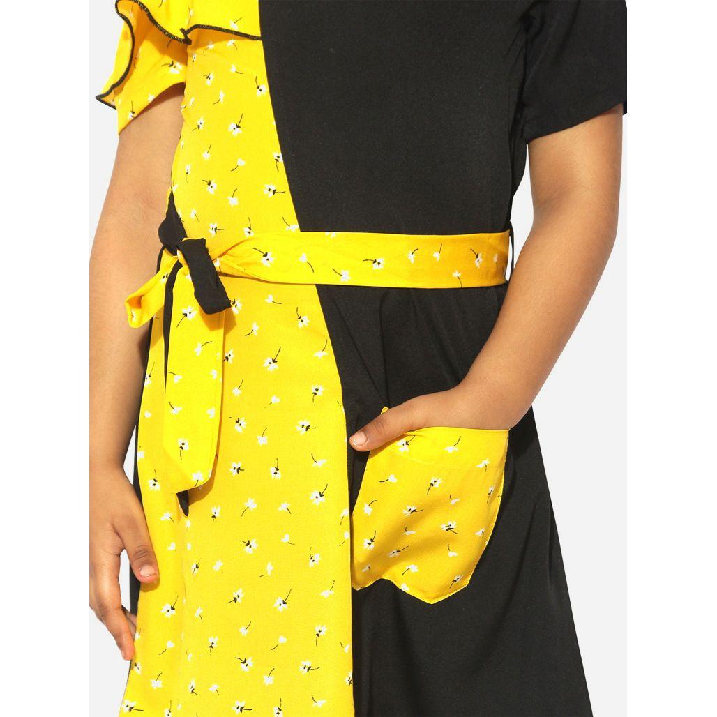 فستان بنمط كتل الالوان مع طبعة زهور وحزام ستايلو بَج × ستايلي-girls-clothing-dressesandjumpsuits-image-3