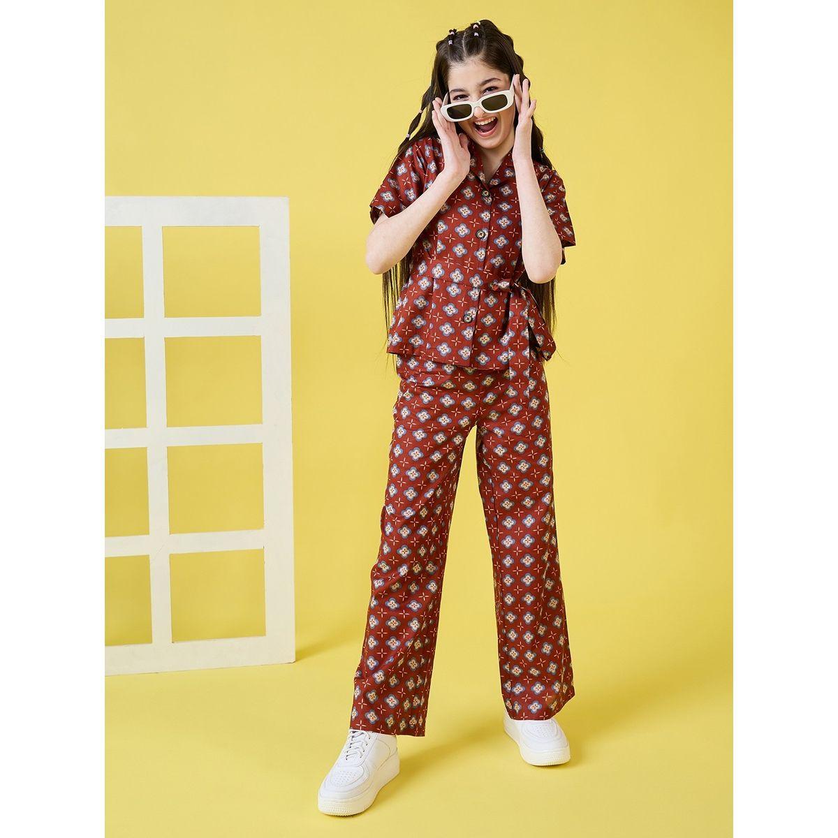 Stylo Bug X Styli Floral Print Tie Belt Shirt & Pants Set-girls-clothing-setsandcoords-image-2