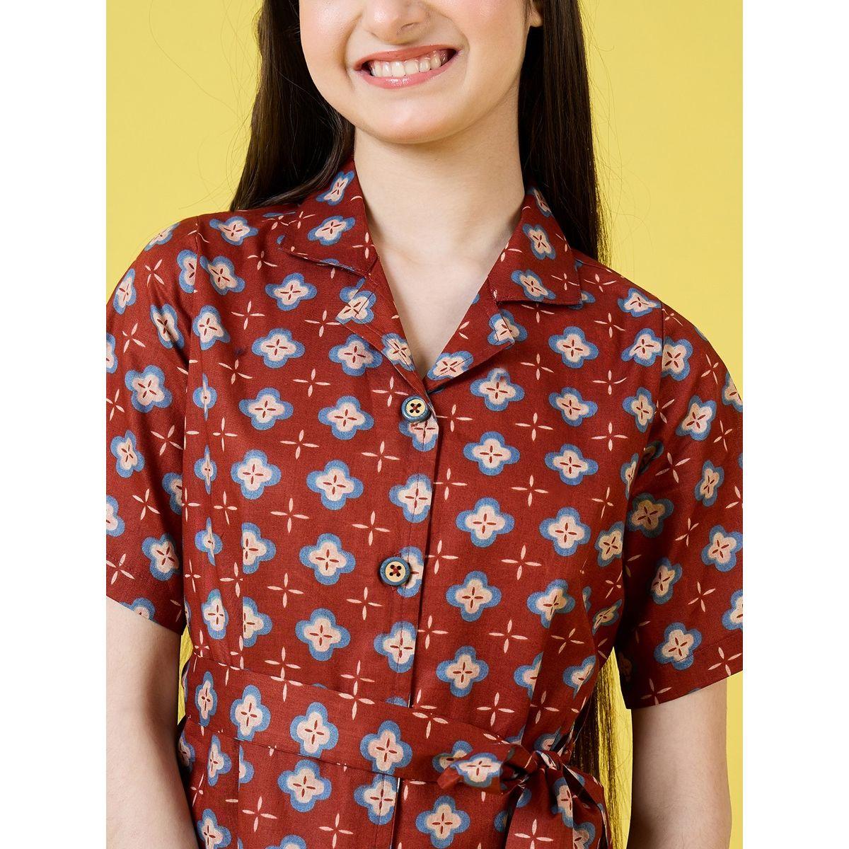 Stylo Bug X Styli Floral Print Tie Belt Shirt & Pants Set-girls-clothing-setsandcoords-image-5