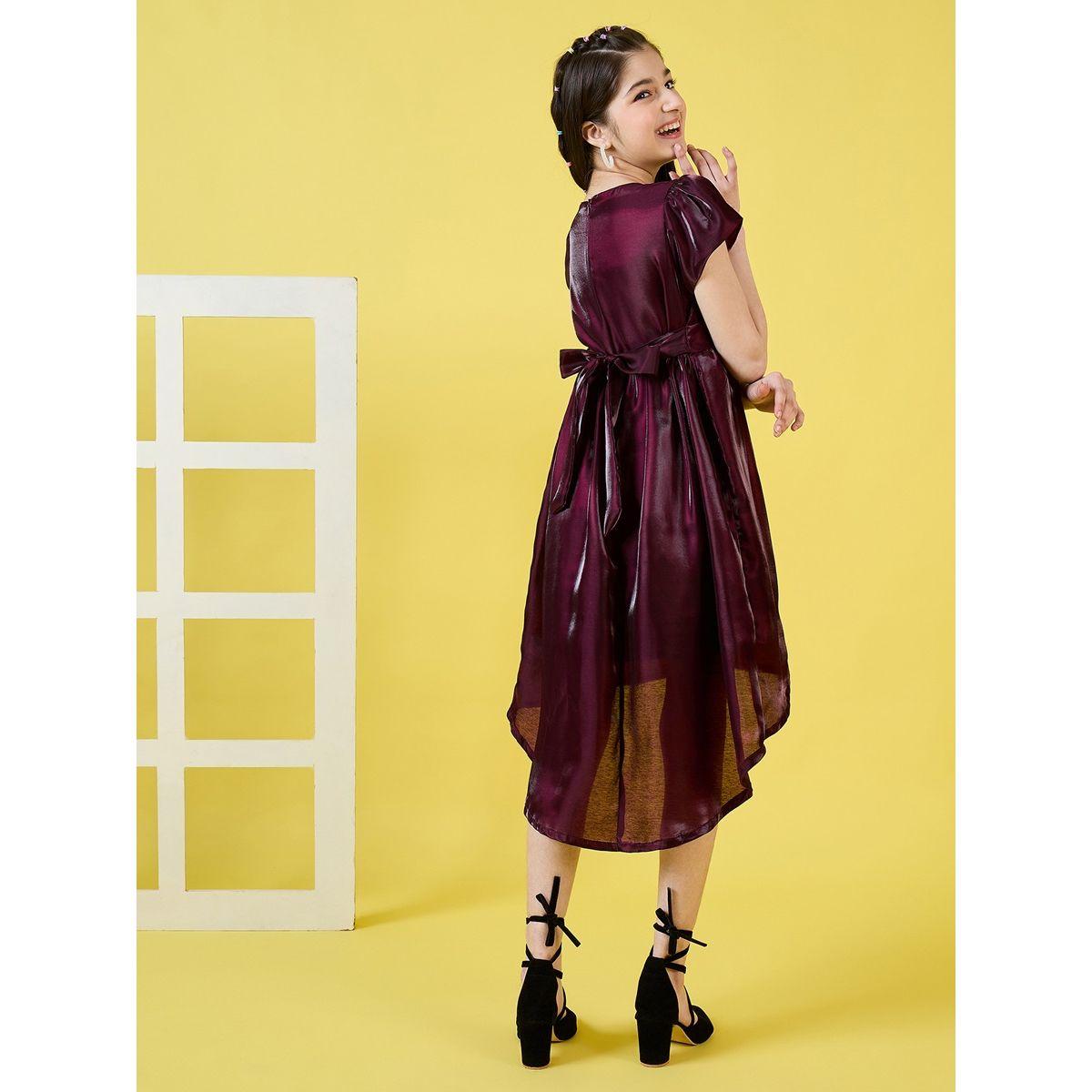 Stylo Bug X Styli Solid Round Neck High- Low Hem Dress-girls-clothing-dressesandjumpsuits-image-4