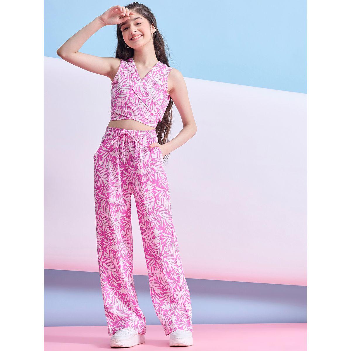 Stylo Bug X Styli V Neck Printed Wrap Top & Pants Set-girls-clothing-setsandcoords-image-1