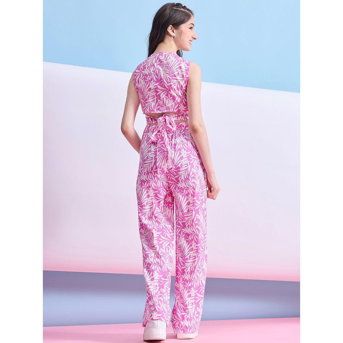Stylo Bug X Styli V Neck Printed Wrap Top & Pants Set-girls-clothing-setsandcoords-image-2
