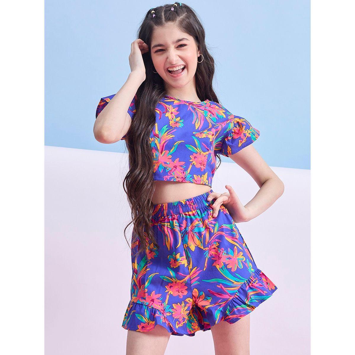 مجموعة من شورت مع بلوزة قصيرة بطبعة زهور ستايلو بَج × ستايلي-girls-clothing-setsandcoords-image-1