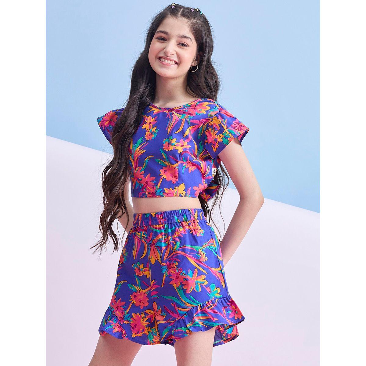 مجموعة من شورت مع بلوزة قصيرة بطبعة زهور ستايلو بَج × ستايلي-girls-clothing-setsandcoords-image-3