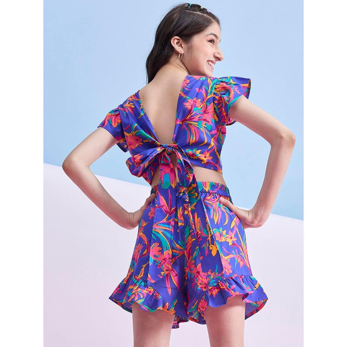 مجموعة من شورت مع بلوزة قصيرة بطبعة زهور ستايلو بَج × ستايلي-girls-clothing-setsandcoords-image-4