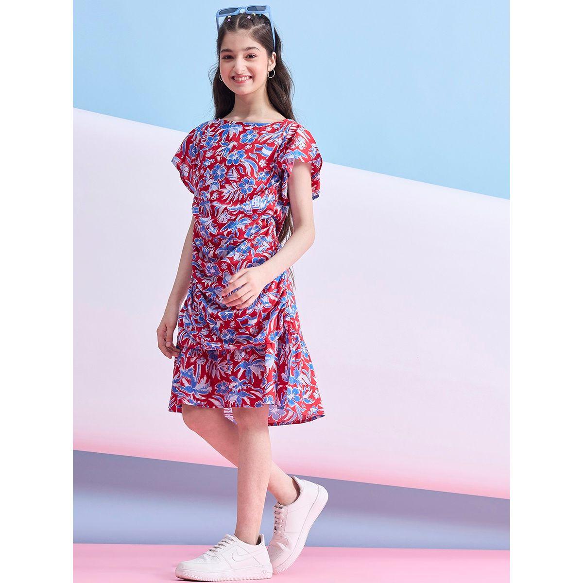 Stylo Bug X Styli Ruched Floral Print Knee Length Dress-girls-clothing-dressesandjumpsuits-image-2